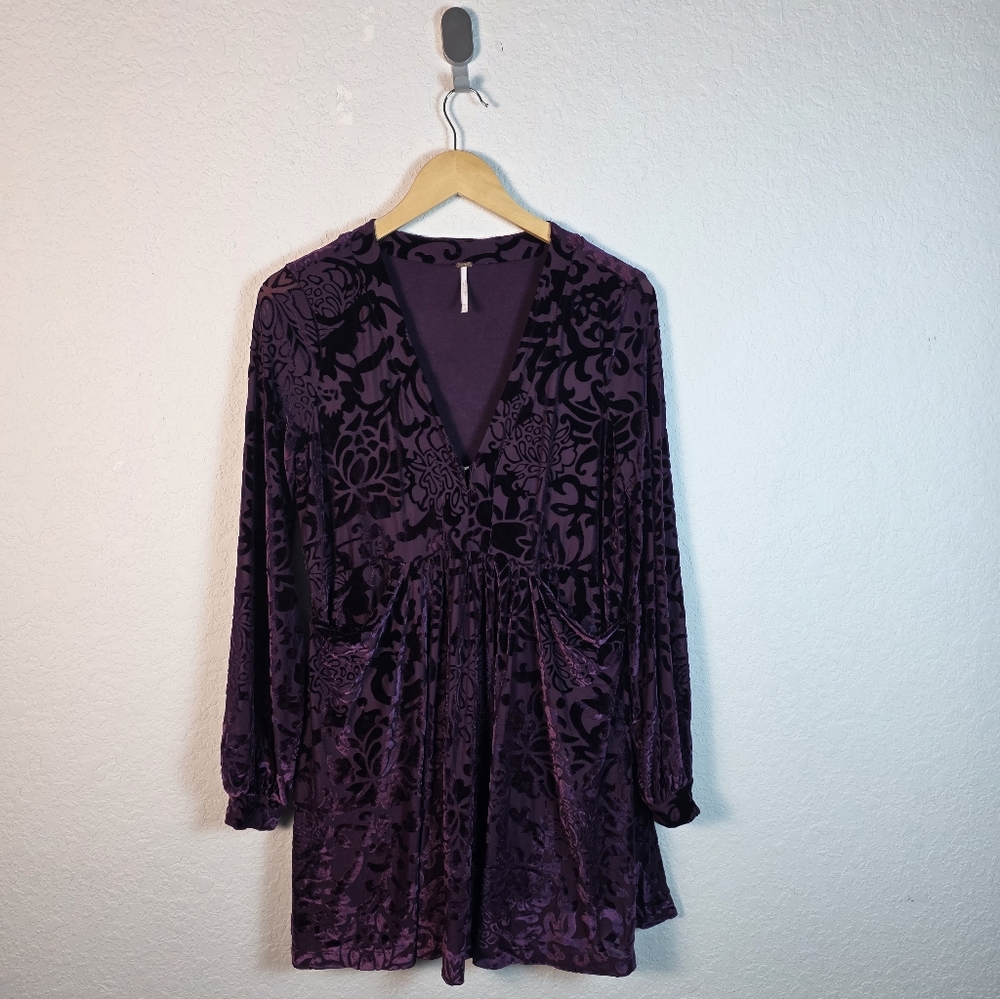 Free People All Night Long Velvet BurnoutDress Whimsigoth Boho Purple S NWOT - Picture 4 of 12